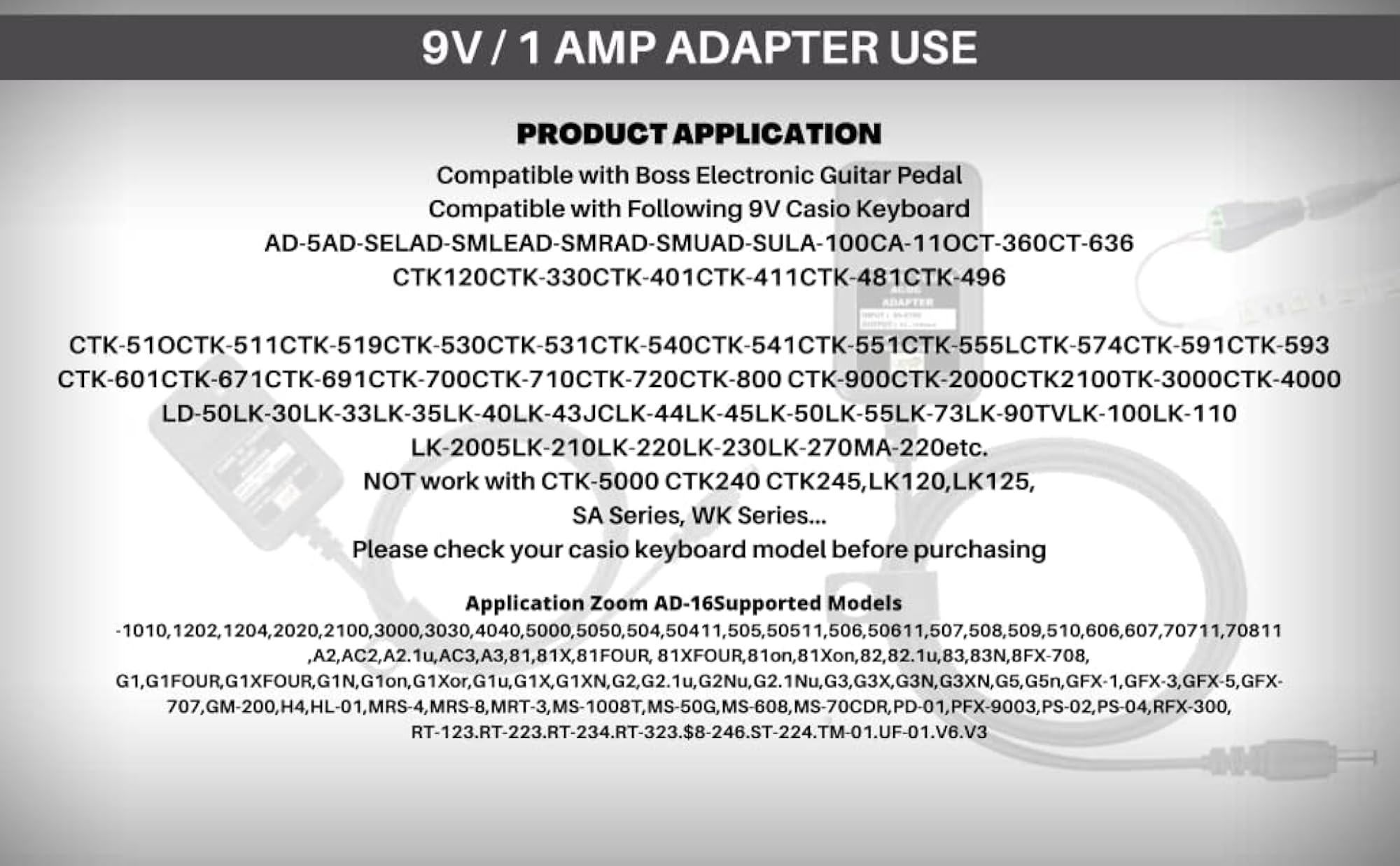 Power Adapter for Zoom Guitar Pedal G3X